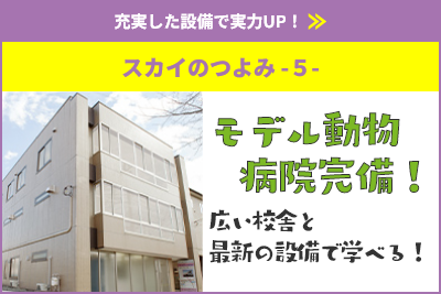 モデル動物病院完備！広い校舎と最新の設備で学べる！